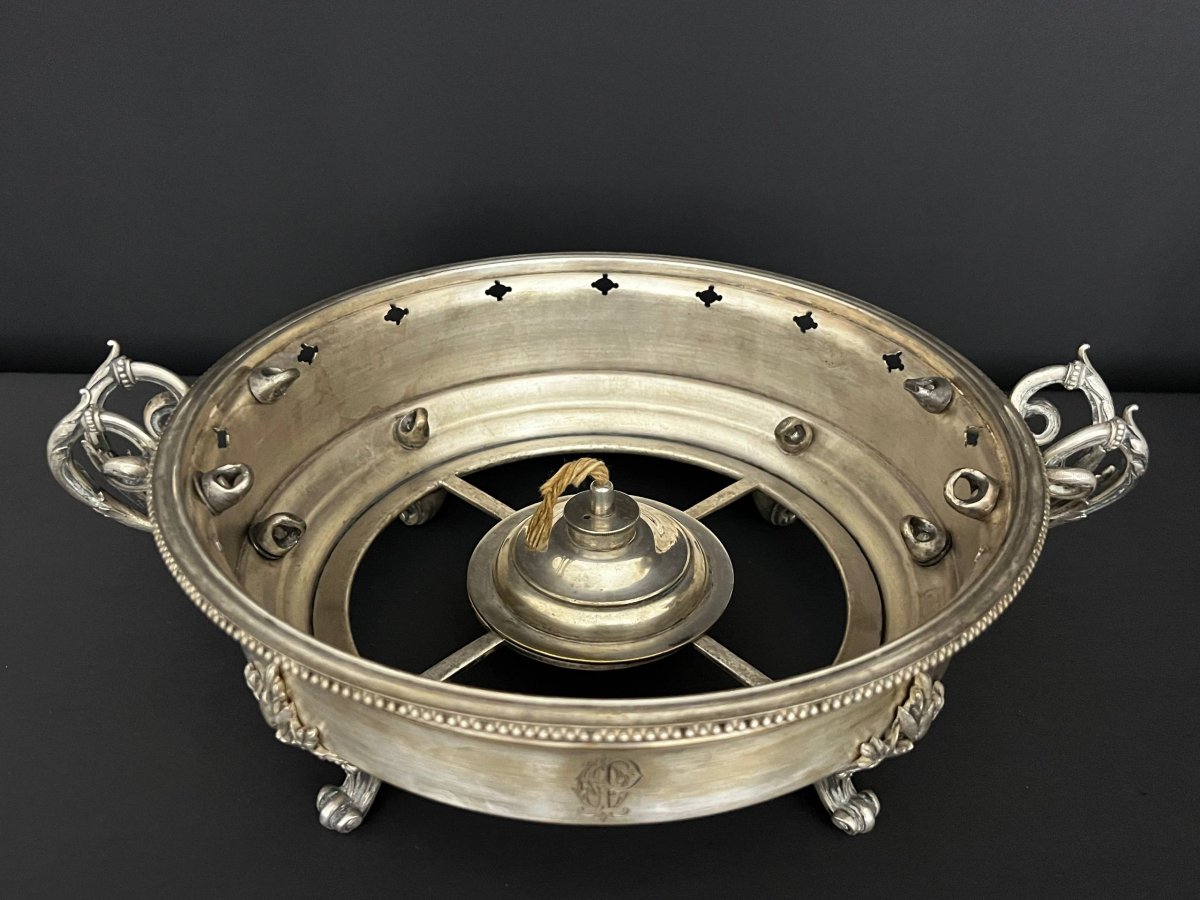 Ancien réchaud de table en métal argenté, fin XIXe siècle-photo-3