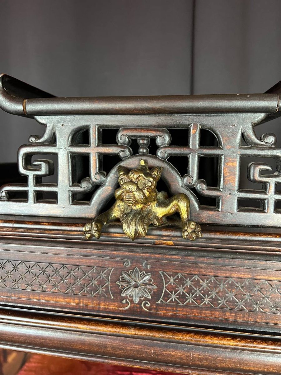 Antique Asian Display Case In Carved Wood-photo-2