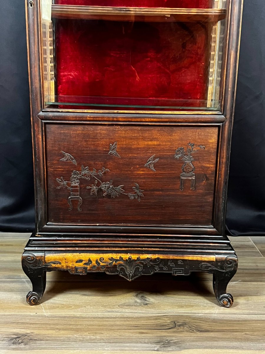 Antique Asian Display Case In Carved Wood-photo-5
