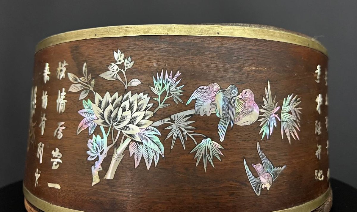 Boîte circulaire en bois incrusté de nacre – Vietnam-photo-3