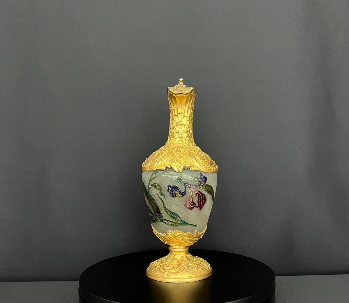 Antique Frosted Glass Ewer With Floral Decoration - Legras & Cie-photo-3