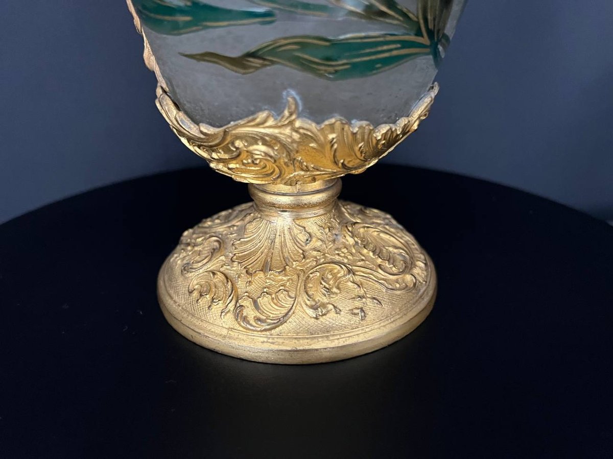 Antique Frosted Glass Ewer With Floral Decoration - Legras & Cie-photo-4