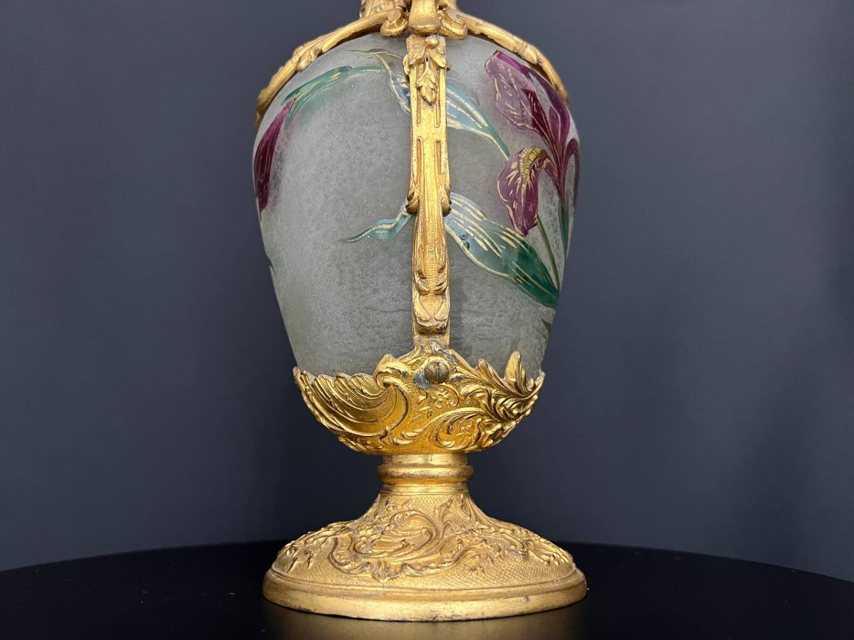 Antique Frosted Glass Ewer With Floral Decoration - Legras & Cie-photo-5