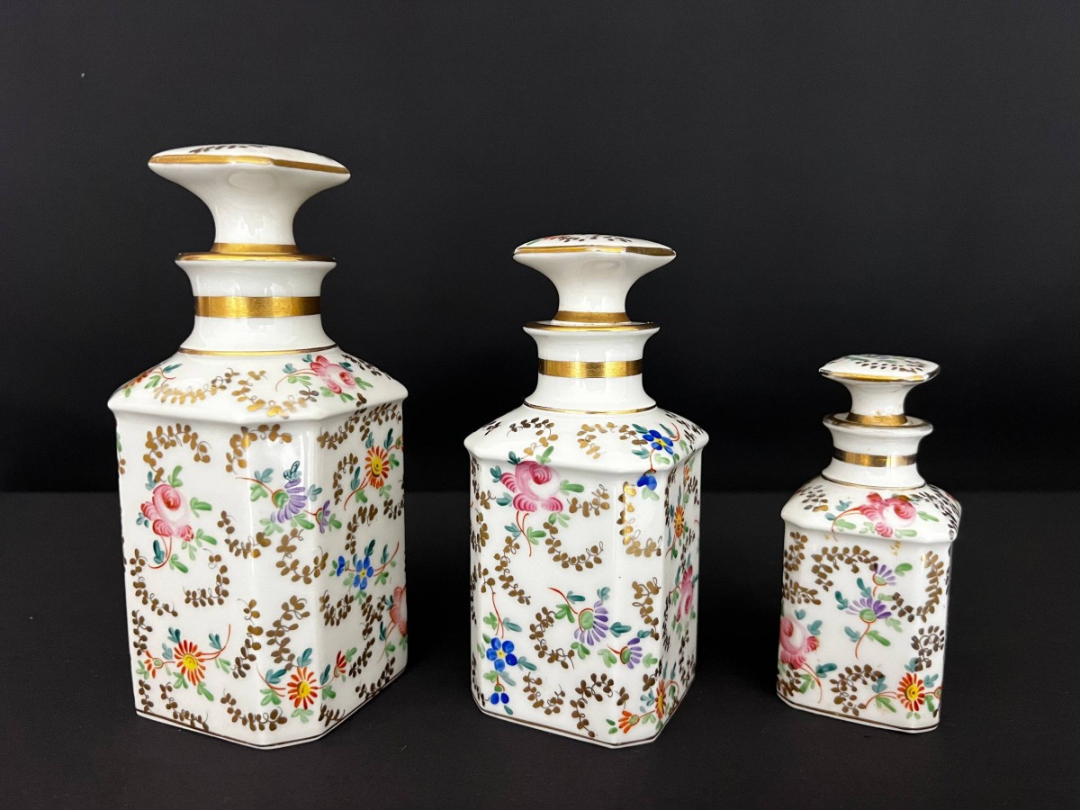 Set Of Three French Porcelain Bottles – Floral Decoration 