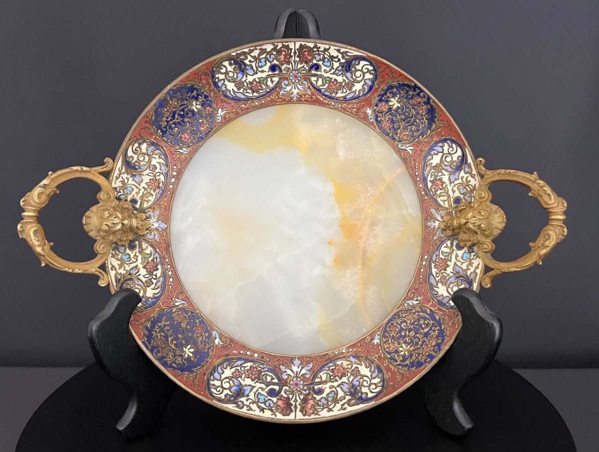 Decorative Bowl In Onyx And Bronze With Cloisonné Enamels -photo-1