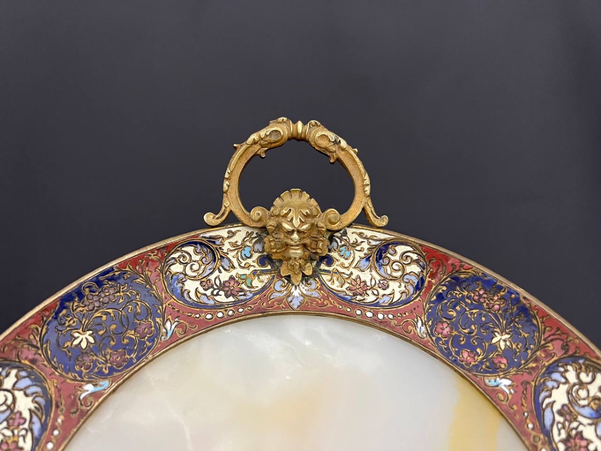 Decorative Bowl In Onyx And Bronze With Cloisonné Enamels -photo-3