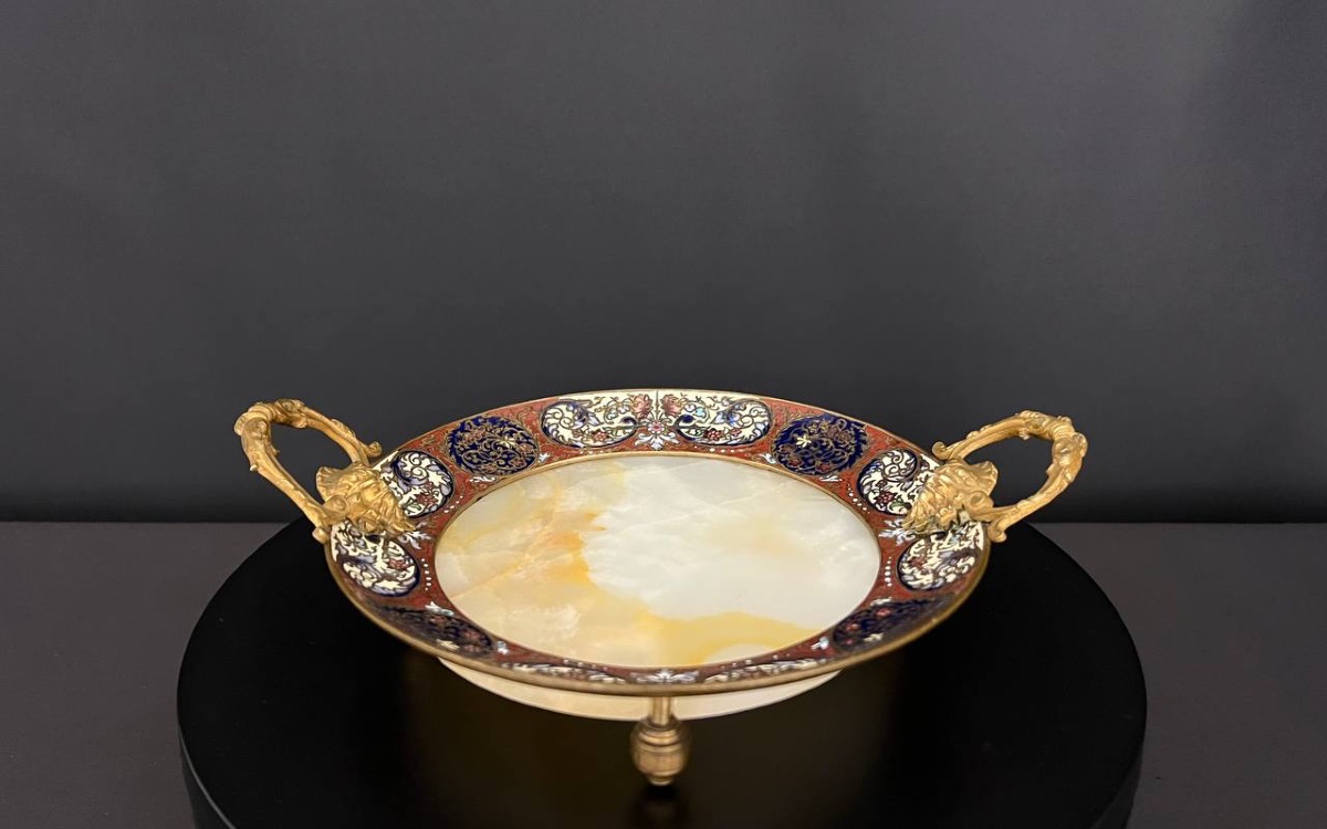 Decorative Bowl In Onyx And Bronze With Cloisonné Enamels -photo-5