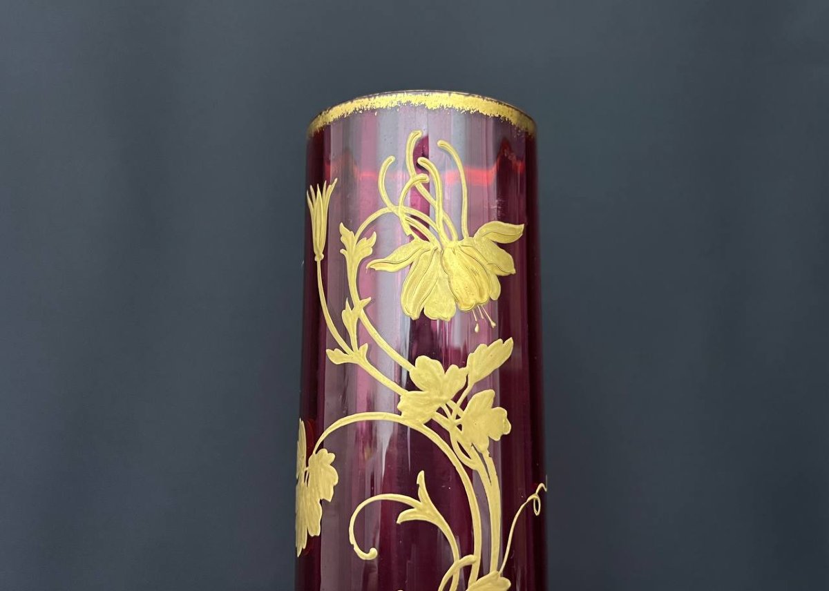 Vase en cristal rubis doré, monture en bronze, attribué à Baccarat-photo-3