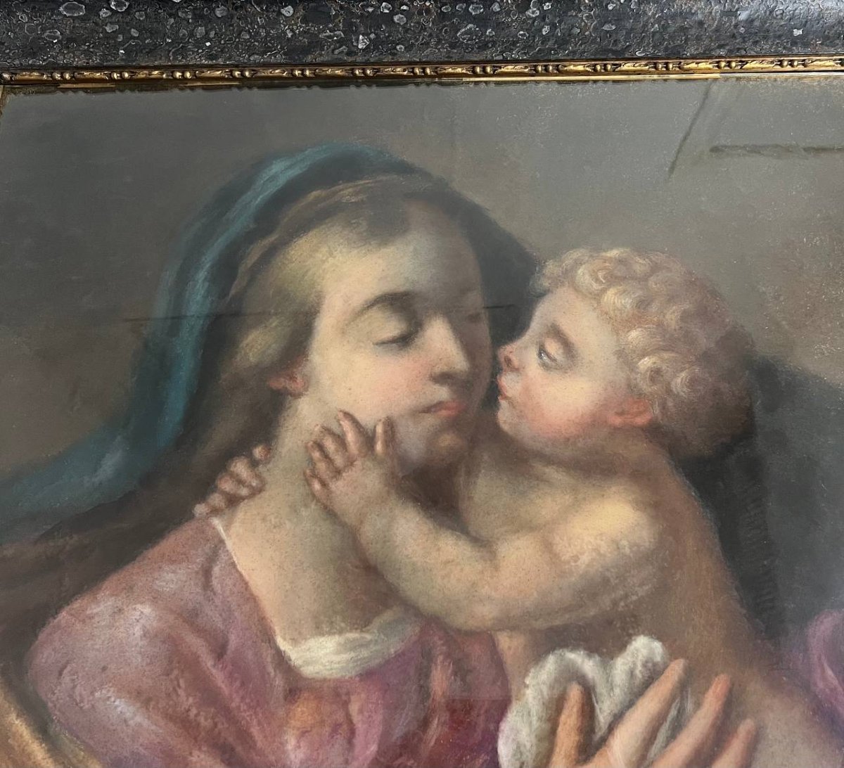 Grand tableau « Vierge à l’Enfant » , pastel-photo-4