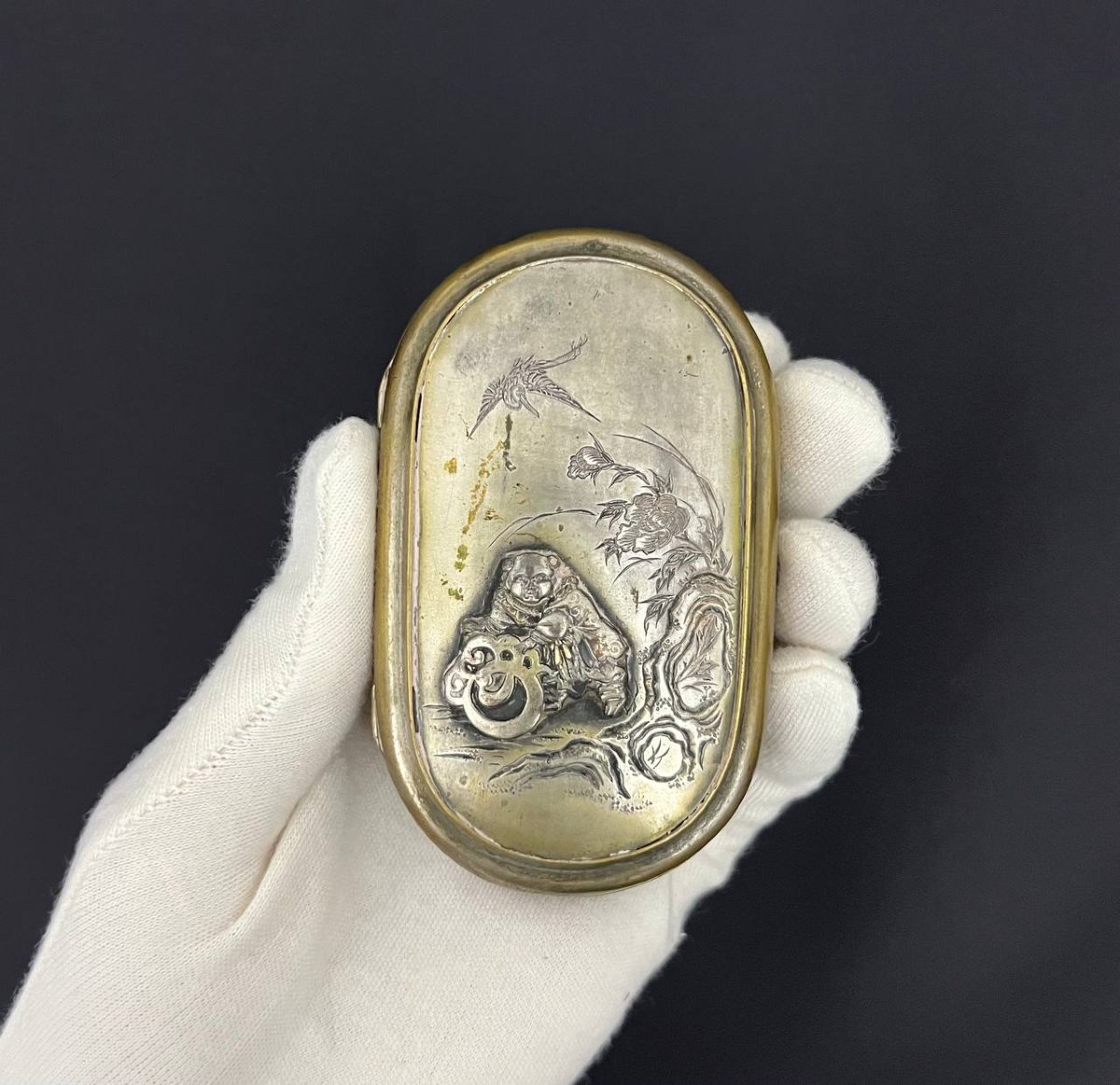 Boîte japonaise en bronze à patine ancienne, époque Meiji (1868–1912).-photo-4