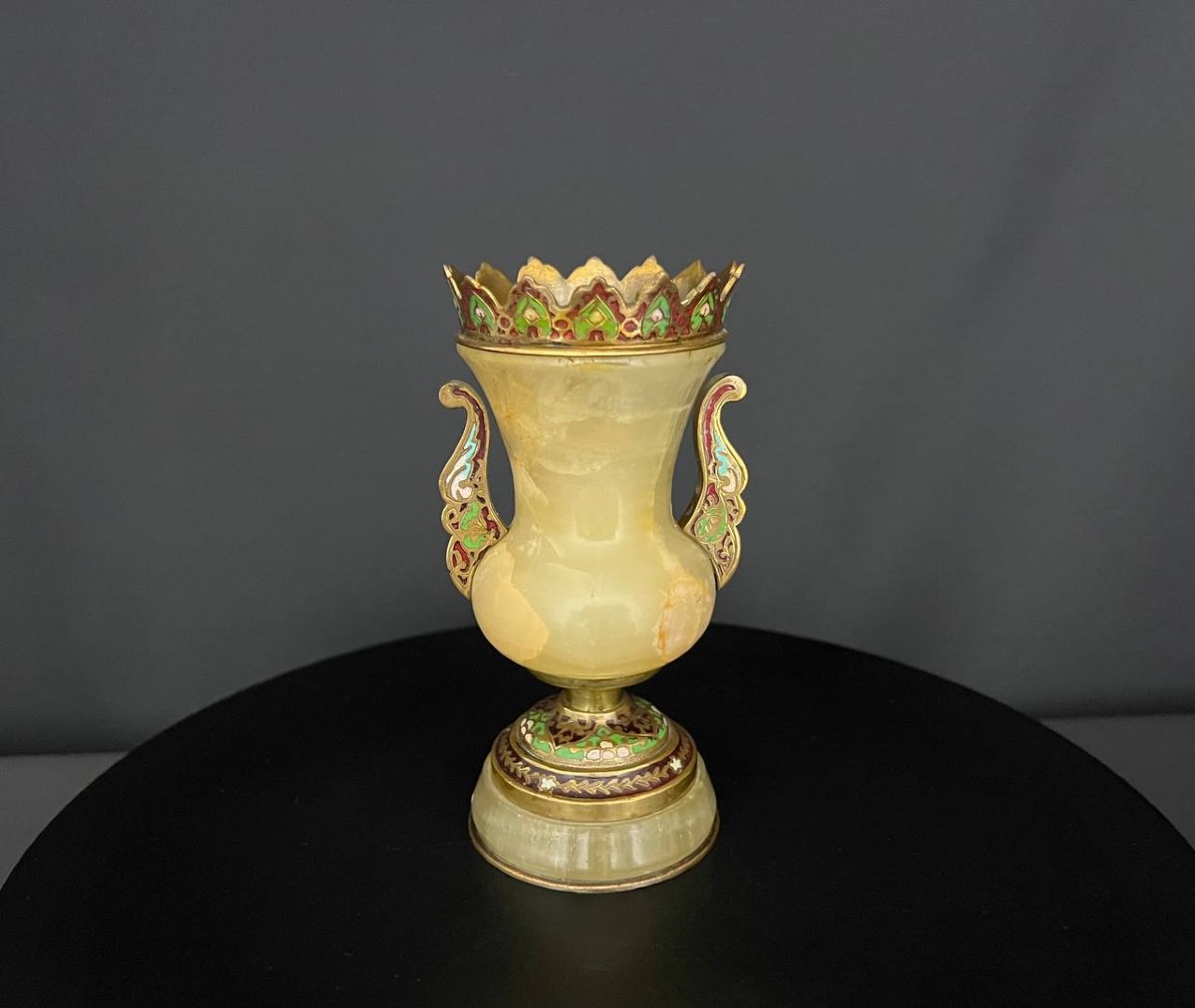 Vase In Green Onyx And Bronze With Cloisonné Enamels-photo-2