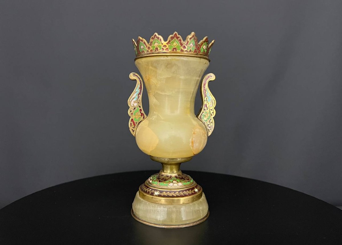 Vase In Green Onyx And Bronze With Cloisonné Enamels-photo-3