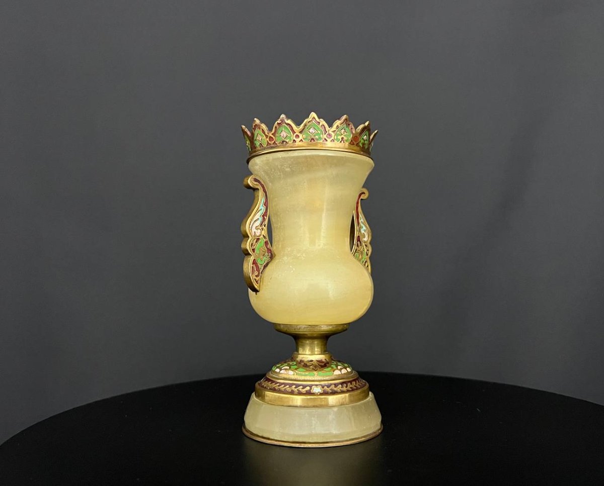 Vase In Green Onyx And Bronze With Cloisonné Enamels-photo-4