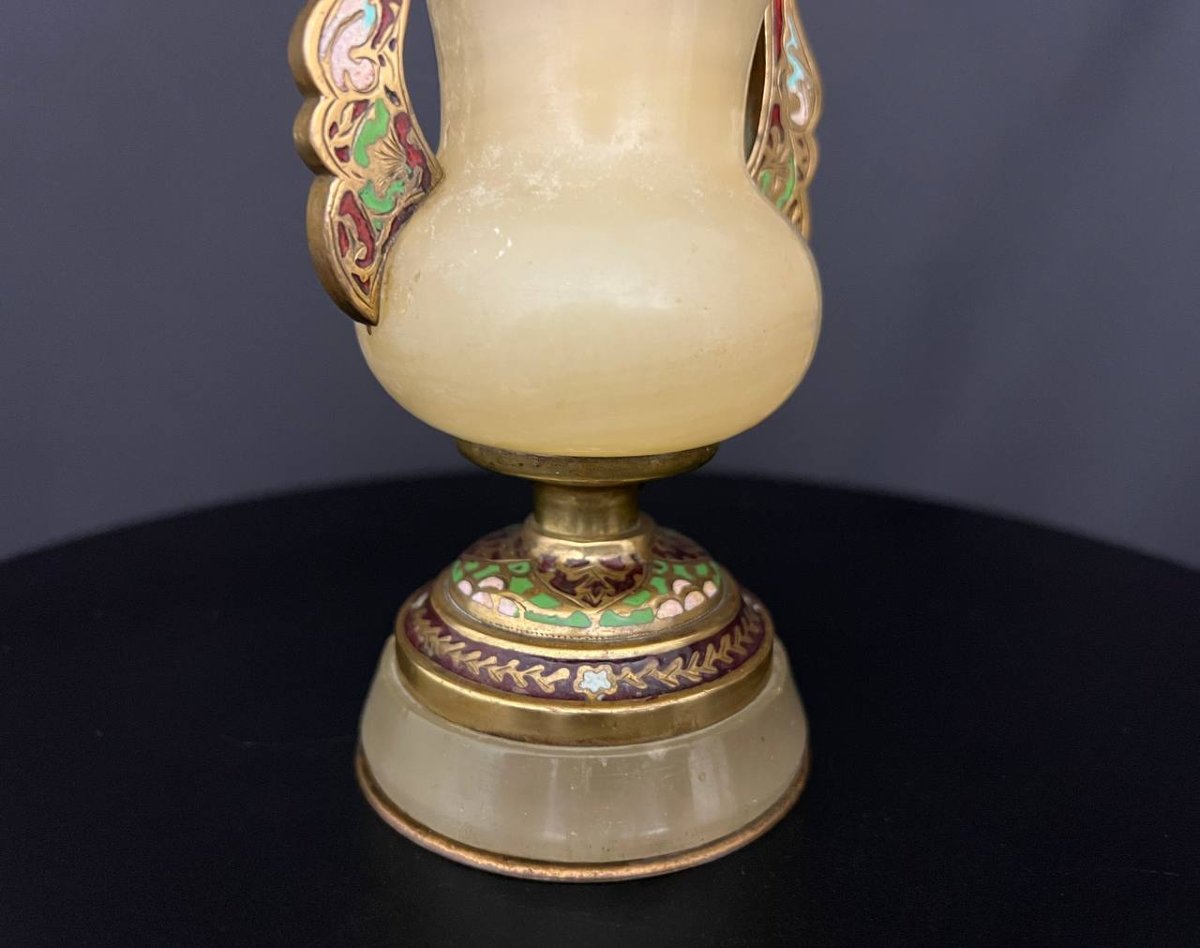 Vase In Green Onyx And Bronze With Cloisonné Enamels-photo-1