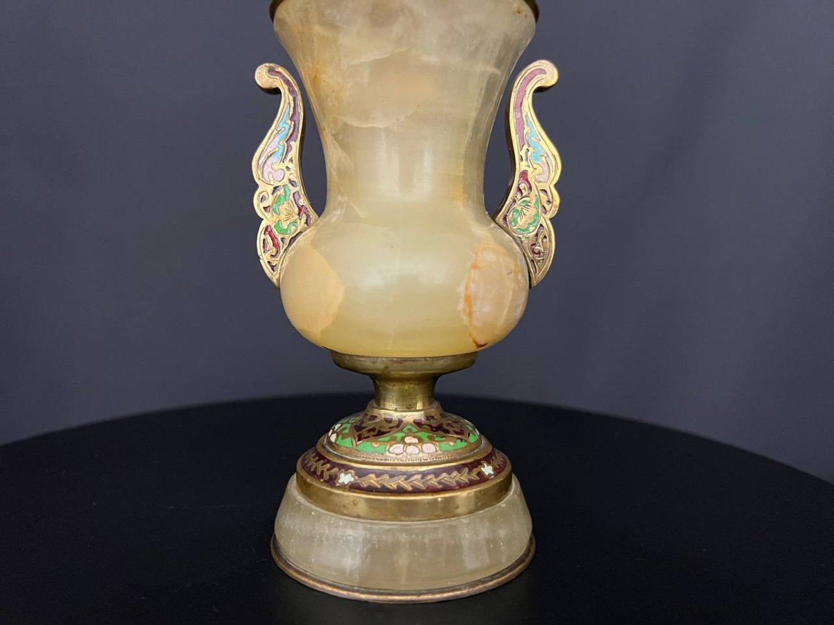 Vase In Green Onyx And Bronze With Cloisonné Enamels-photo-2