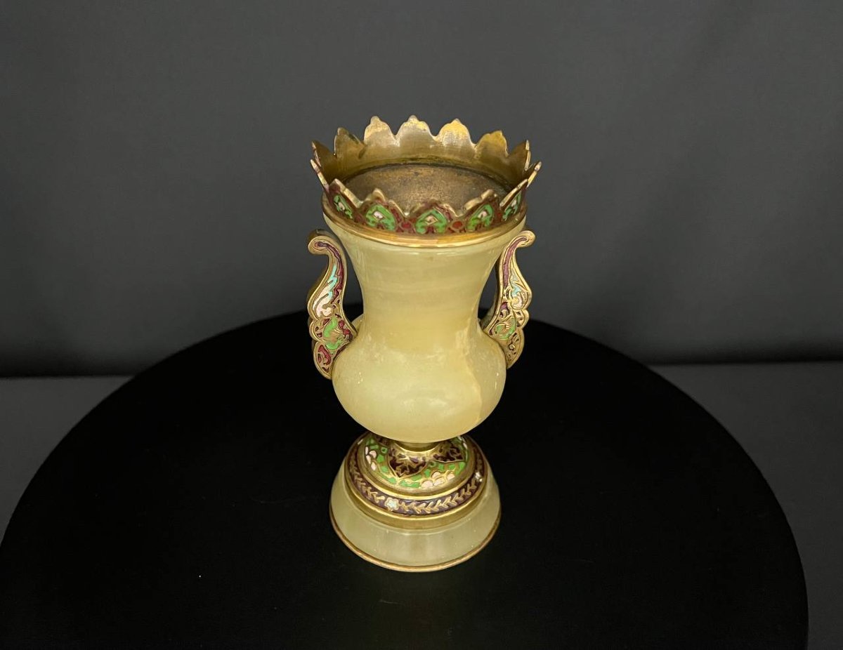 Vase In Green Onyx And Bronze With Cloisonné Enamels-photo-4