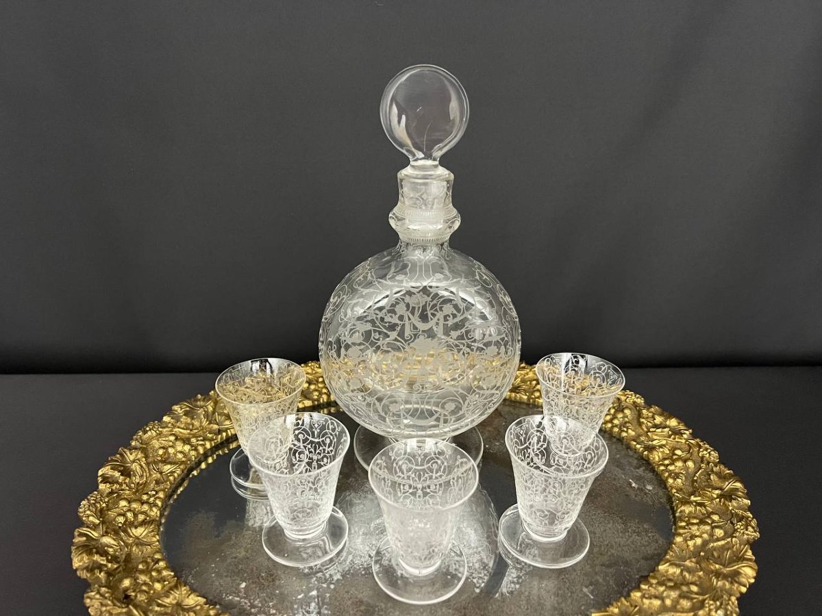 Antique Engraved Crystal Service, Attributed To Baccarat – Michelangelo Pattern-photo-3