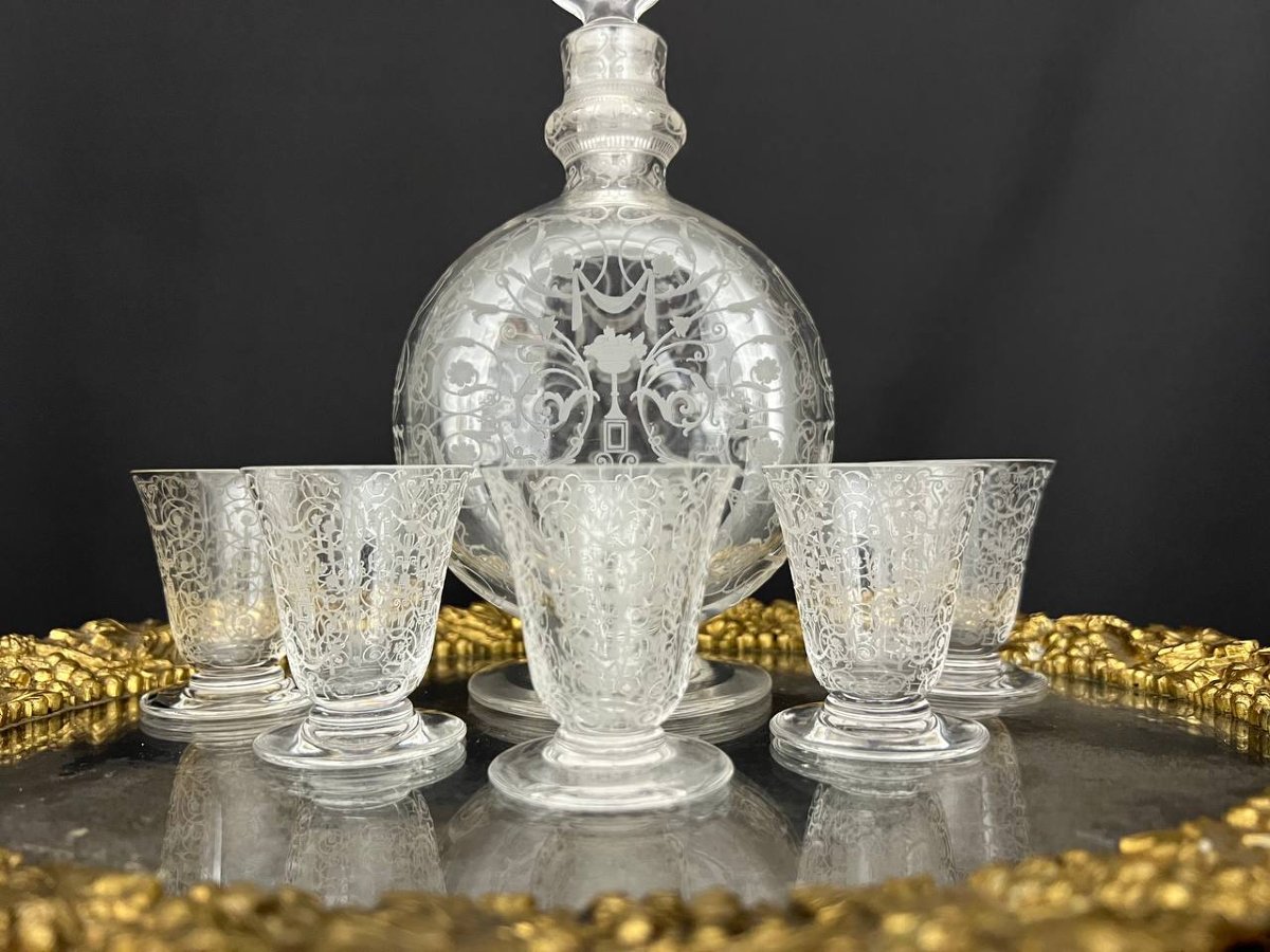 Antique Engraved Crystal Service, Attributed To Baccarat – Michelangelo Pattern-photo-4