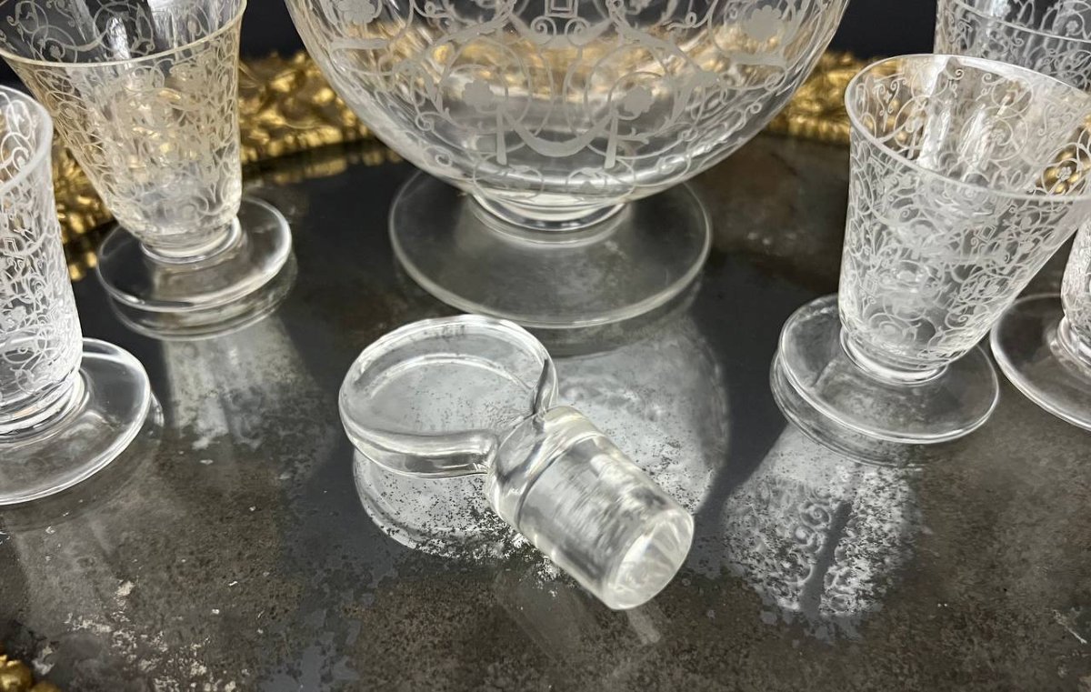 Antique Engraved Crystal Service, Attributed To Baccarat – Michelangelo Pattern-photo-1