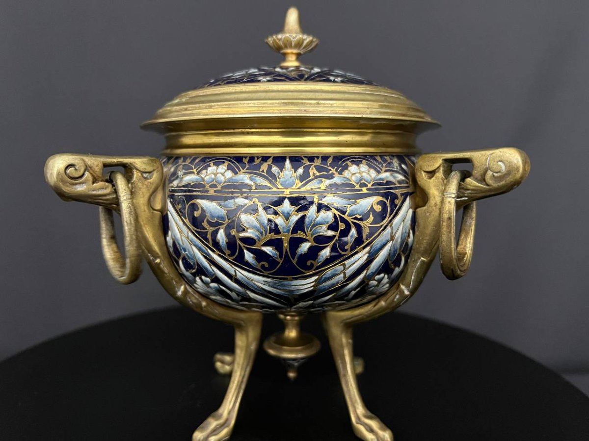 Coupe couverte en bronze à émaux cloisonnés-photo-2