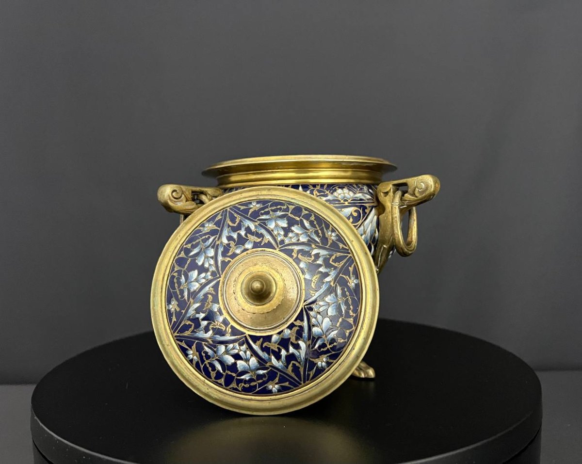 Coupe couverte en bronze à émaux cloisonnés-photo-3