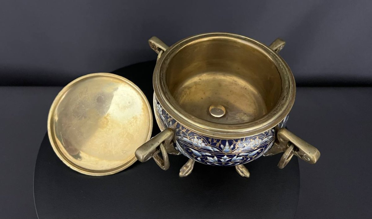 Coupe couverte en bronze à émaux cloisonnés-photo-4