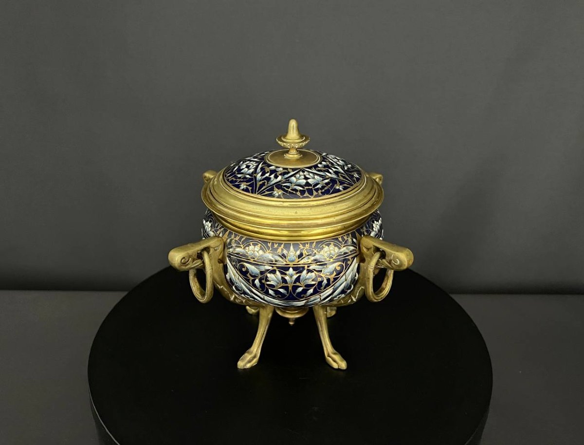 Coupe couverte en bronze à émaux cloisonnés-photo-3
