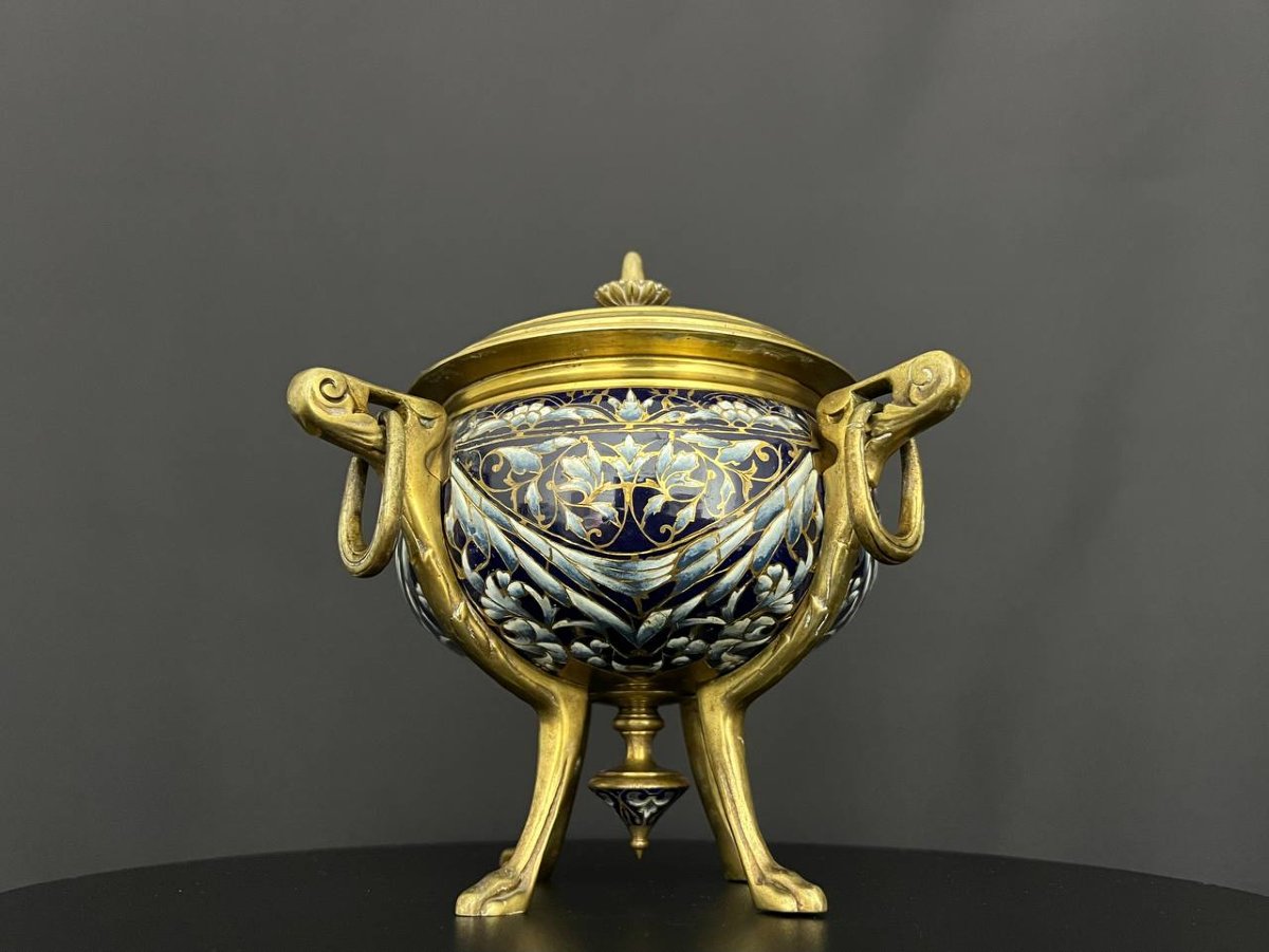 Coupe couverte en bronze à émaux cloisonnés-photo-4