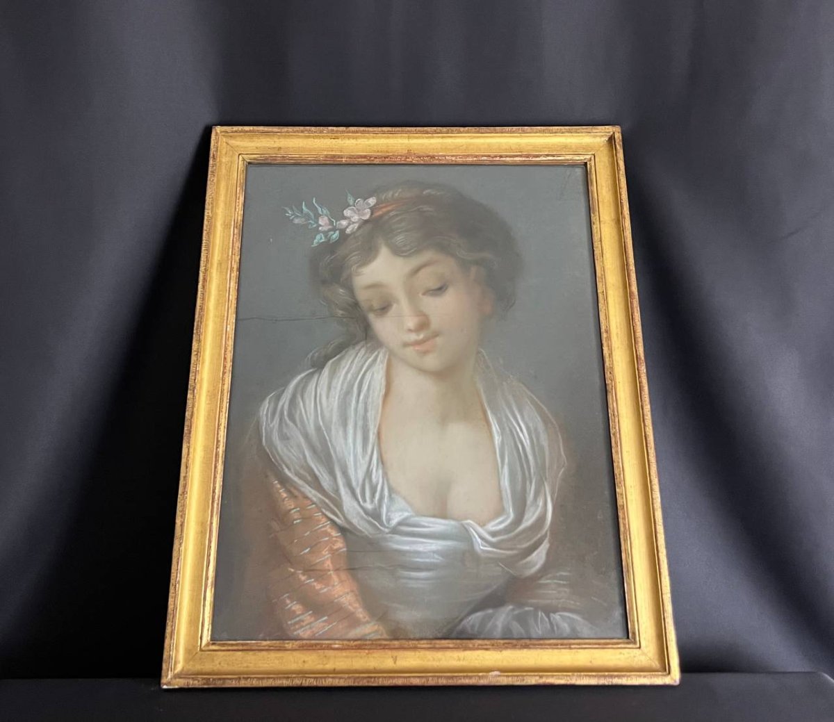 Portrait Of A Young Woman, Pastel, Late 19th – Early 20th Century-photo-2