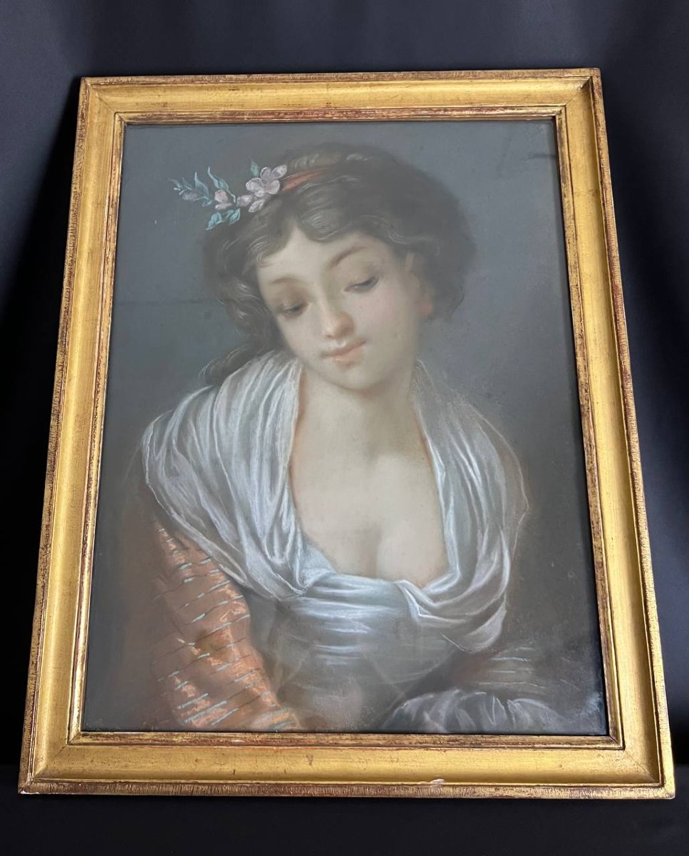 Portrait Of A Young Woman, Pastel, Late 19th – Early 20th Century-photo-3