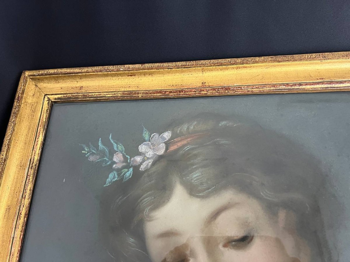 Portrait Of A Young Woman, Pastel, Late 19th – Early 20th Century-photo-4
