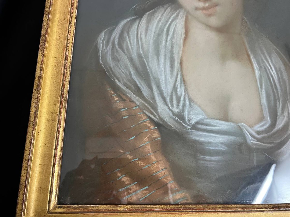 Portrait Of A Young Woman, Pastel, Late 19th – Early 20th Century-photo-2