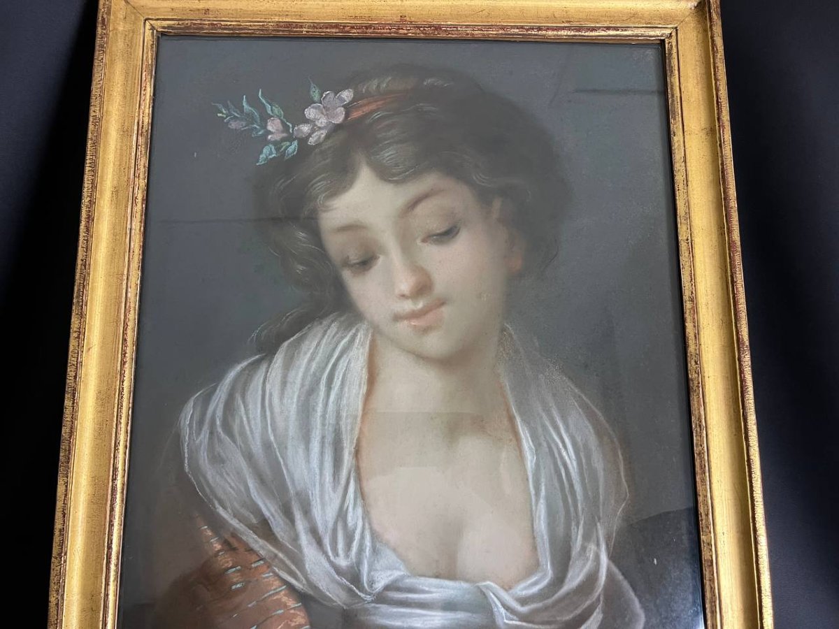 Portrait Of A Young Woman, Pastel, Late 19th – Early 20th Century-photo-4