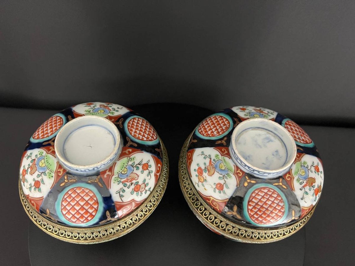 Pair Of Imari Porcelain Potpourri Jars Mounted In Bronze, Japan, 19th Century-photo-1