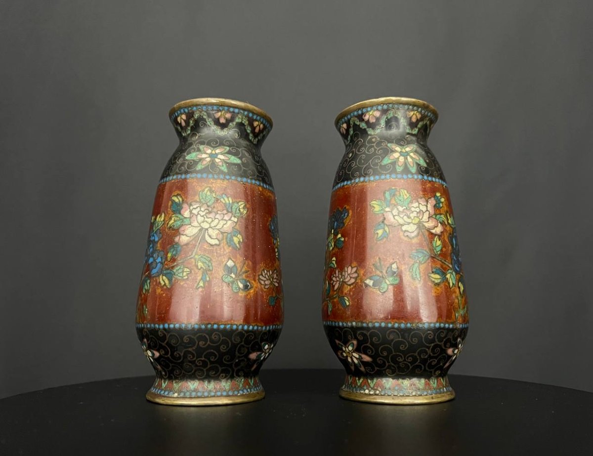 Pair Of Cloisonné Vases – China, Early 20th Century-photo-3