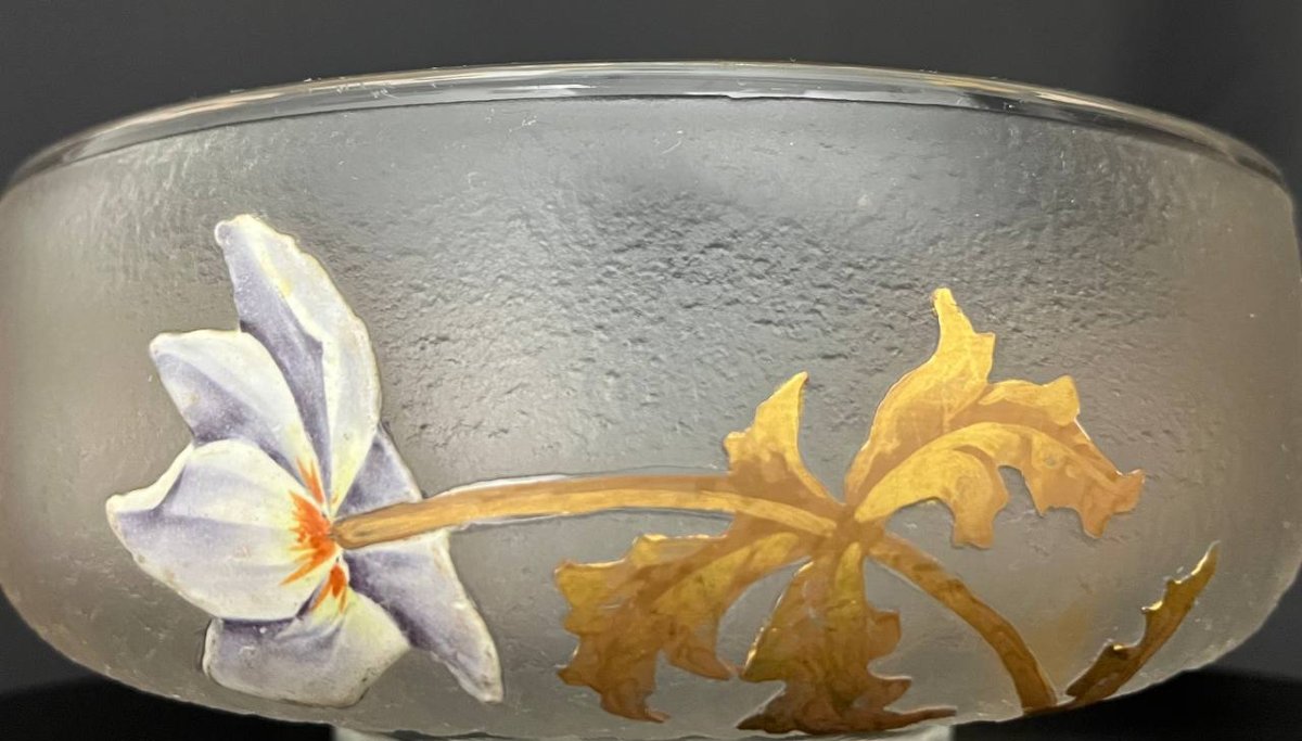 Art Nouveau Frosted Enameled Glass Bowl – Legras, Montjoye Saint-denis-photo-3