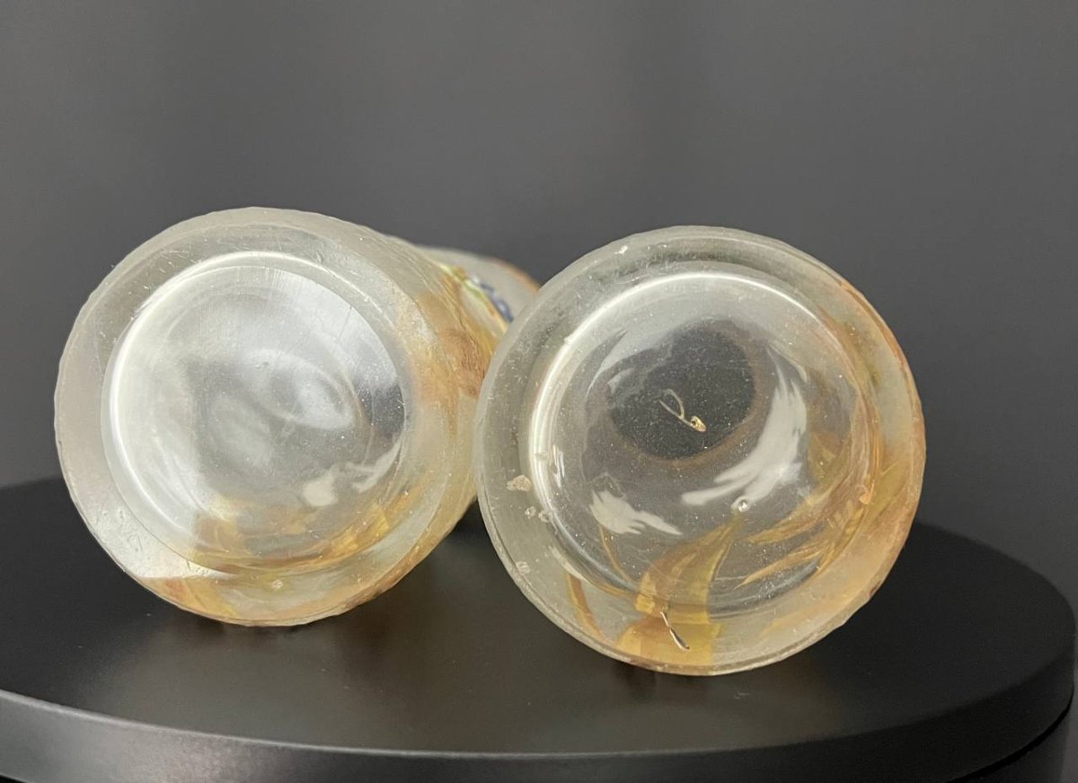 Pair Of Legras & Montjoye Vases – Iris Decoration, Art Nouveau, Circa 1900-photo-1