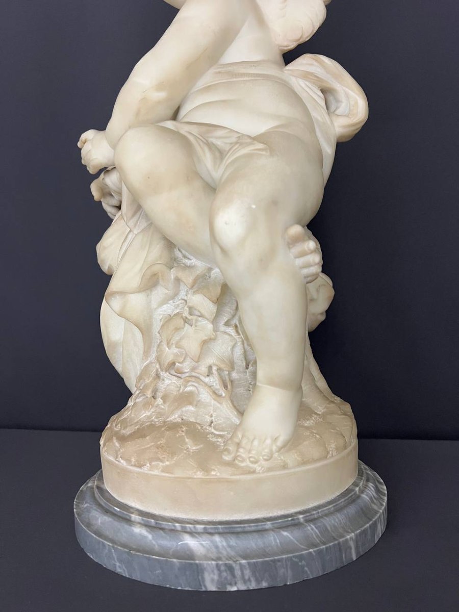 Large Sculpture Of A Winged Putto With A Torch, French Work, Late 19th Century-photo-1