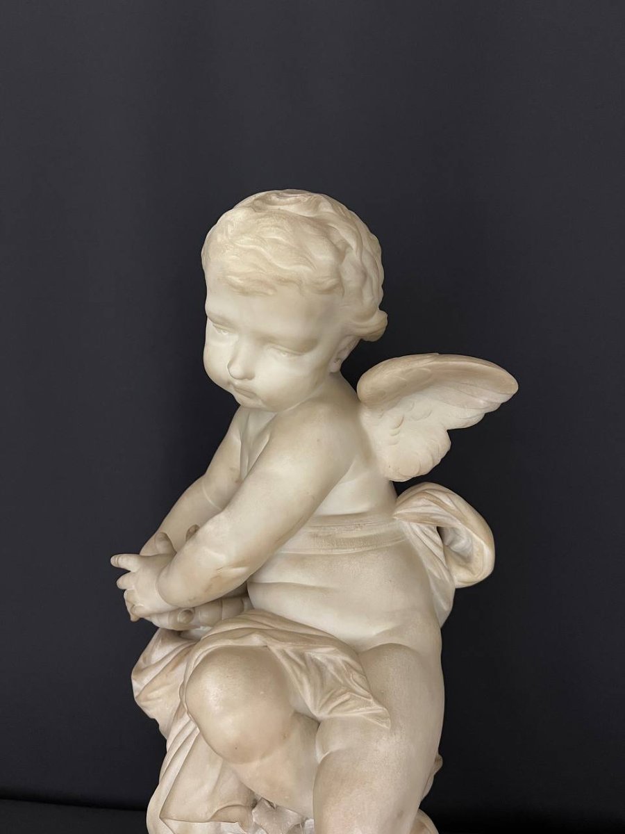 Large Sculpture Of A Winged Putto With A Torch, French Work, Late 19th Century-photo-2