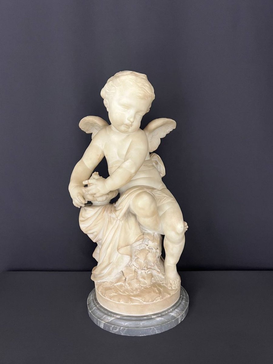 Large Sculpture Of A Winged Putto With A Torch, French Work, Late 19th Century-photo-3