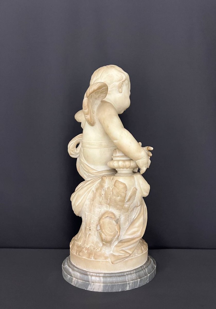 Large Sculpture Of A Winged Putto With A Torch, French Work, Late 19th Century-photo-6