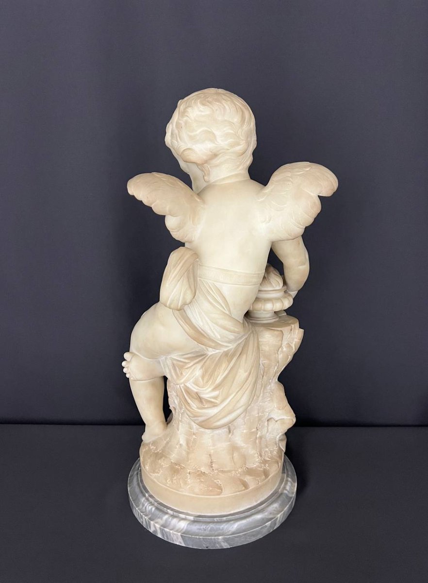 Large Sculpture Of A Winged Putto With A Torch, French Work, Late 19th Century-photo-7