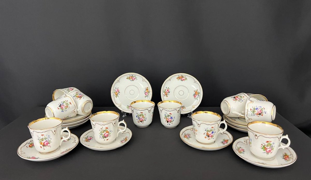Antique Porcelain Coffee Service – Hand-painted Floral Decoration – Louis XV Style-photo-2