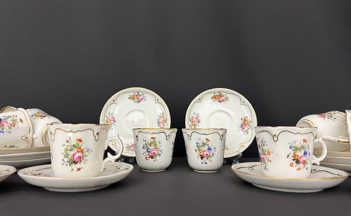 Antique Porcelain Coffee Service – Hand-painted Floral Decoration – Louis XV Style-photo-3