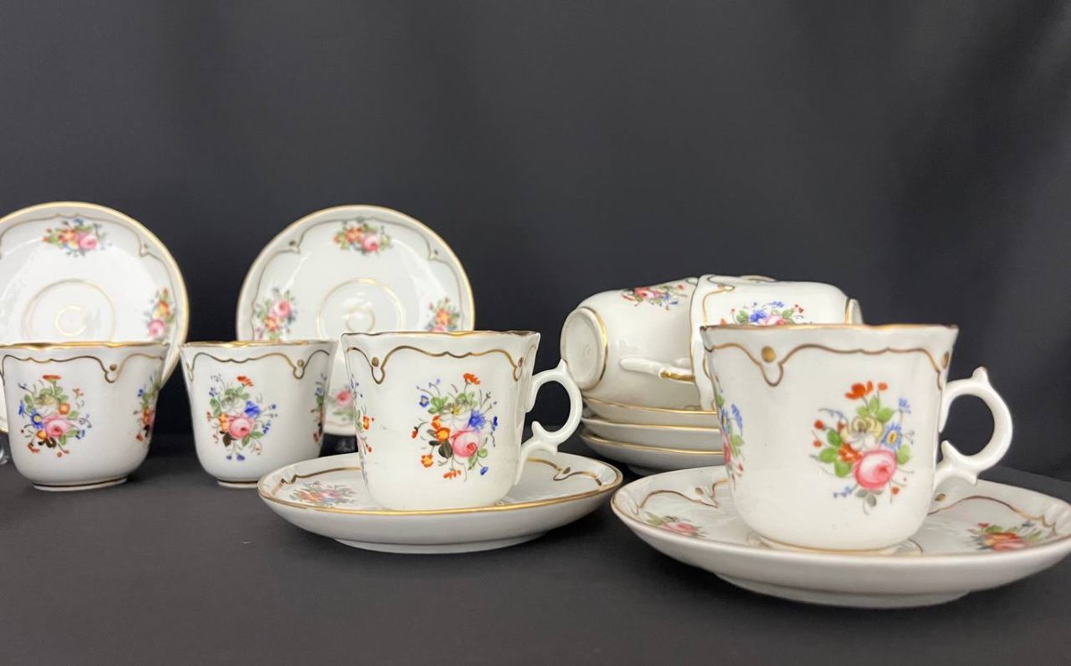 Antique Porcelain Coffee Service – Hand-painted Floral Decoration – Louis XV Style-photo-1