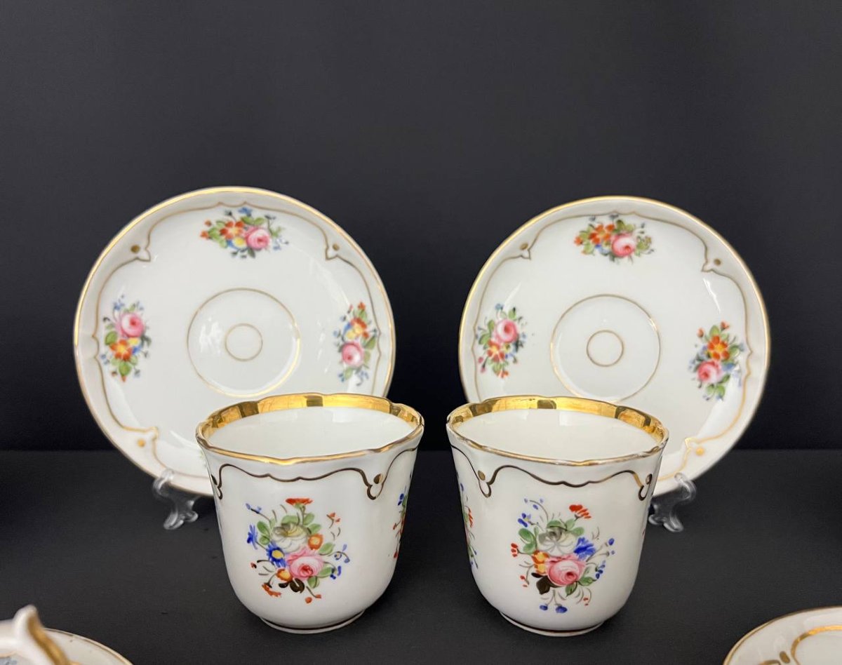 Antique Porcelain Coffee Service – Hand-painted Floral Decoration – Louis XV Style-photo-2