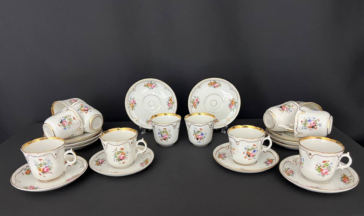 Antique Porcelain Coffee Service – Hand-painted Floral Decoration – Louis XV Style