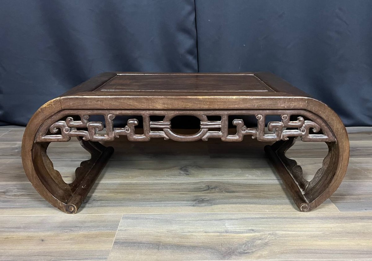 Asian Coffee Table In Carved Exotic Wood-photo-3