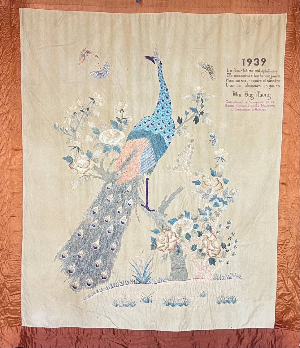 Antique Asian Embroidery On Silk, Vietnam-photo-2