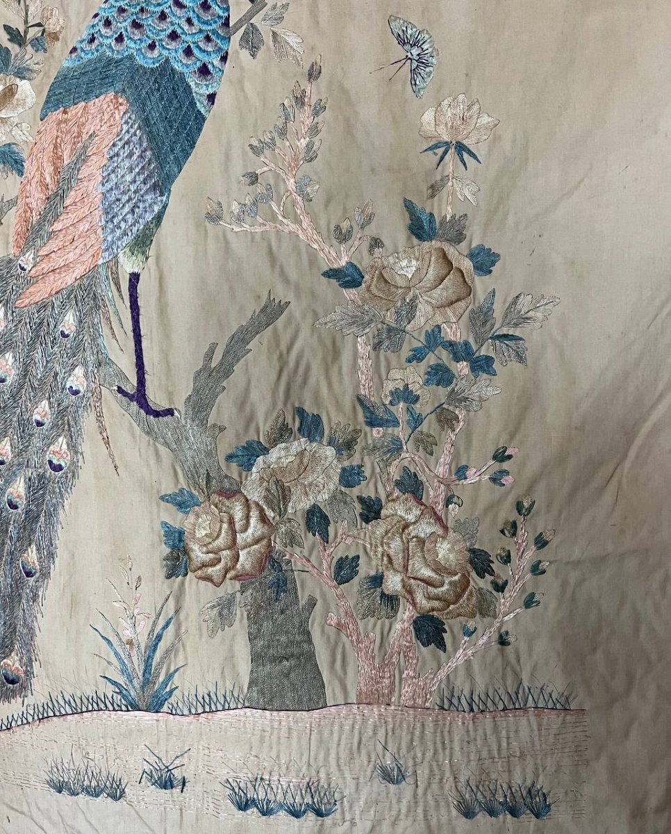 Antique Asian Embroidery On Silk, Vietnam-photo-3